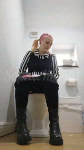 Pissing on a public toilet front view