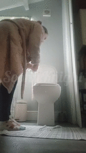 Pissing on a toilet front view