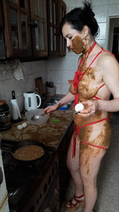 Sexy Smeared Milf Cooking with her Puke