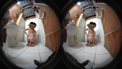 VR Very hot secretary at work takes her dildo to masturbate Anal in the bathroom, very risky