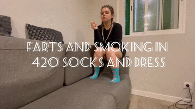 Farts and smoking in colored socks and dress