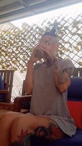 Playing with my snake after coffee