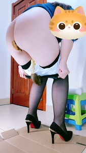 Asian slut black stockings pull pants