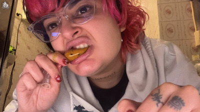 Filling a condom and chewing it