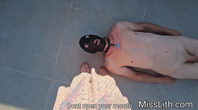 Pissing slave face outdoors