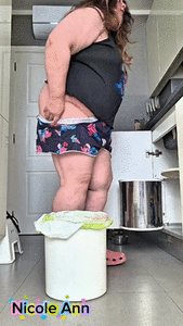 Shitting in the trash can wearing Crocs